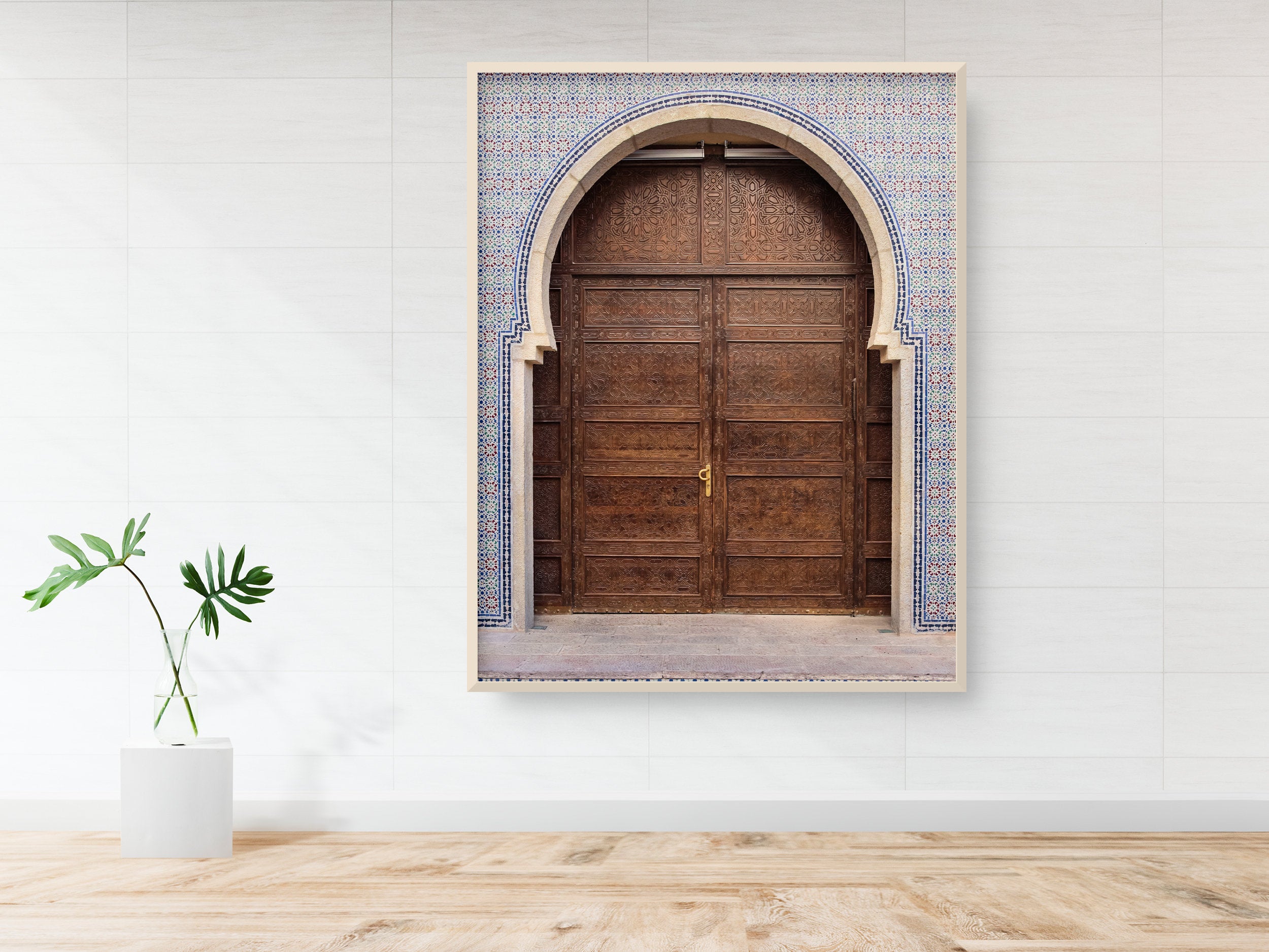Jerusalem Old Carved Wooden Door with Moroccan Andalusian Decorative Mosaic — Worldwide North Africa Jewish Heritage Center Entrance