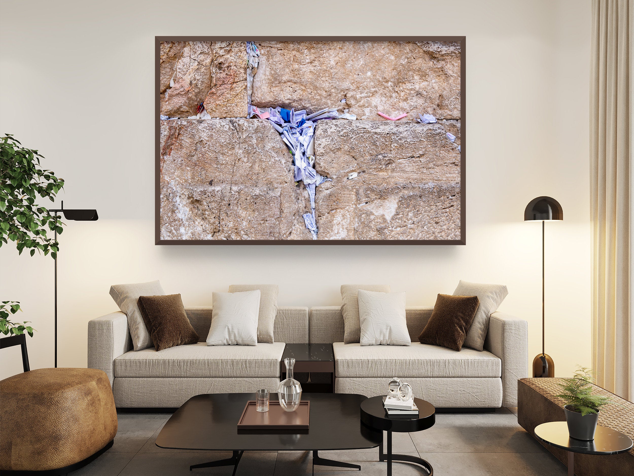 Stone of the Kotel Western Wall with Colorful Prayer Paper Notes