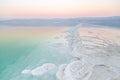 Turquoise Dead Sea Israeli Holy Land Sunset with White Salt Sea Minerals