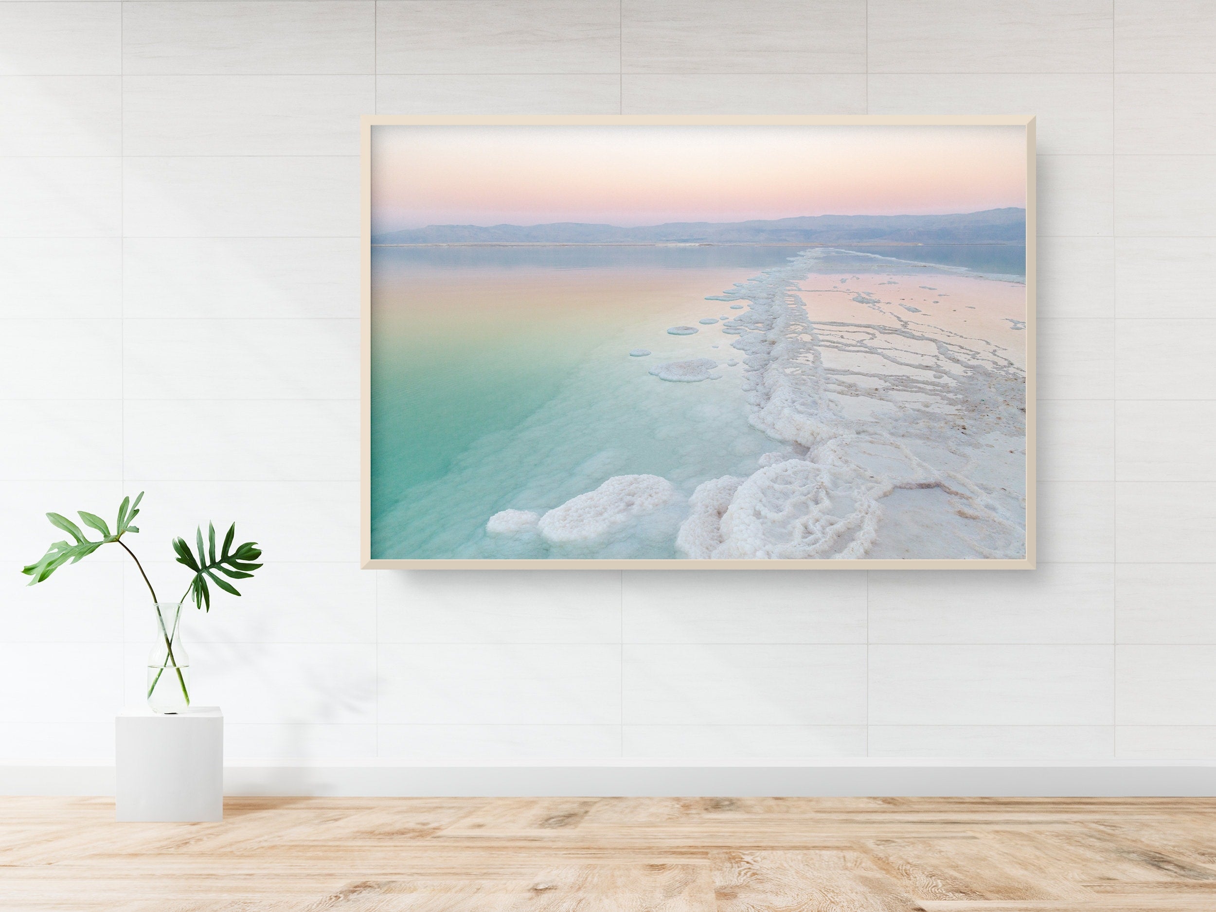 Turquoise Dead Sea Israeli Holy Land Sunset with White Salt Sea Minerals