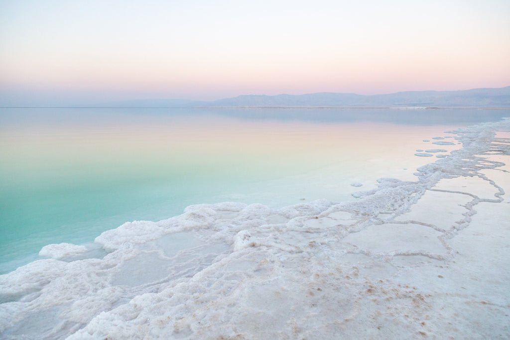 Israeli Holy Land Sunset Beach Dead Sea with Salt Sea Minerals