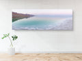 Panoramic Turquoise Dead Sea Israeli Sunset with White Salt Sea Minerals and Mountains