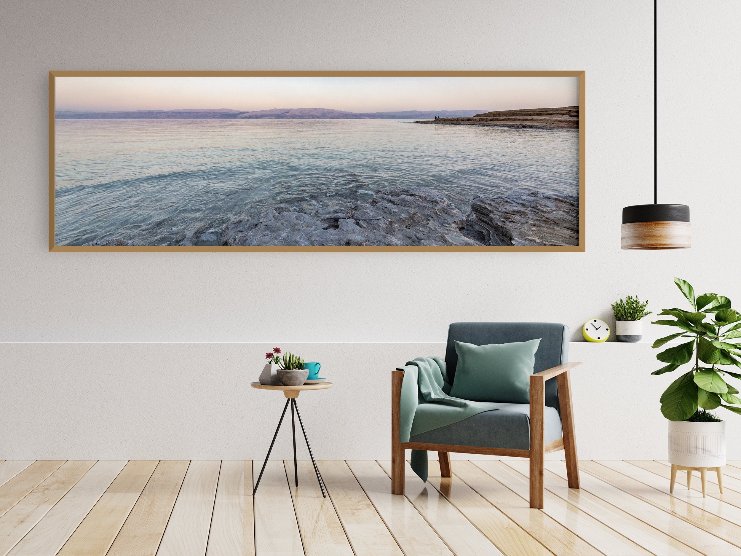 Panoramic Holy Land Seascape — Israeli Dead Sea Blue Turquoise Beach Sunset