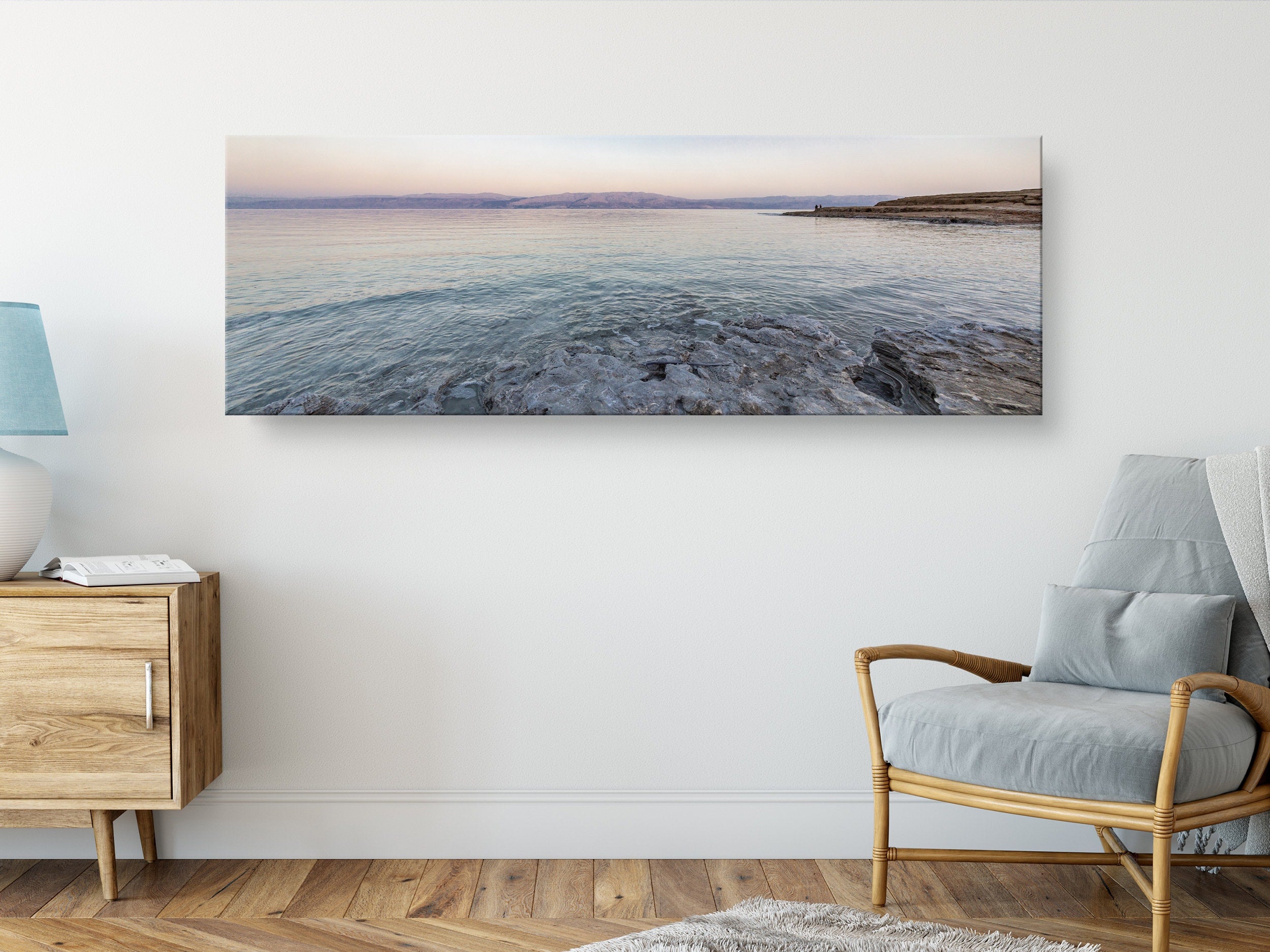 Panoramic Holy Land Seascape — Israeli Dead Sea Blue Turquoise Beach Sunset