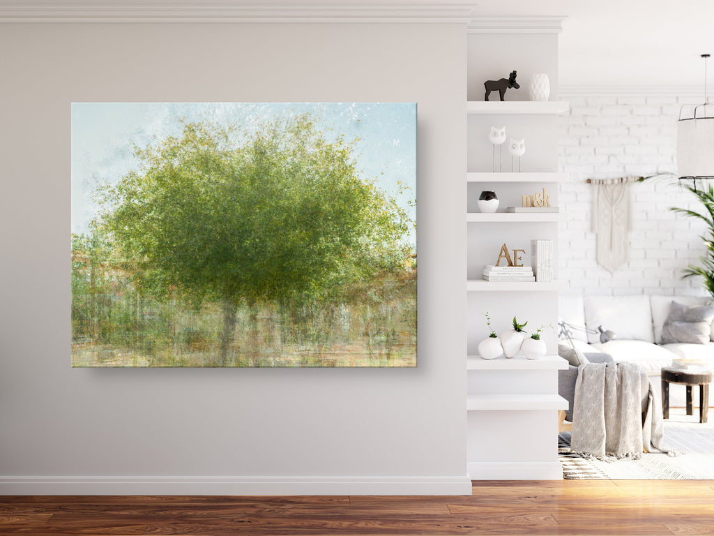 Green Carob Tree Impressionist Painting Canvas