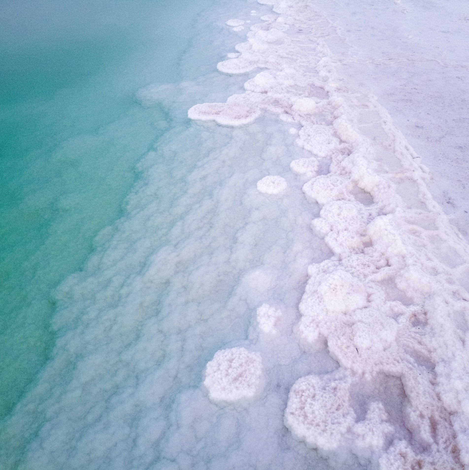 Turquoise Israeli Seascape — Dead Sea and White Salt Minerals