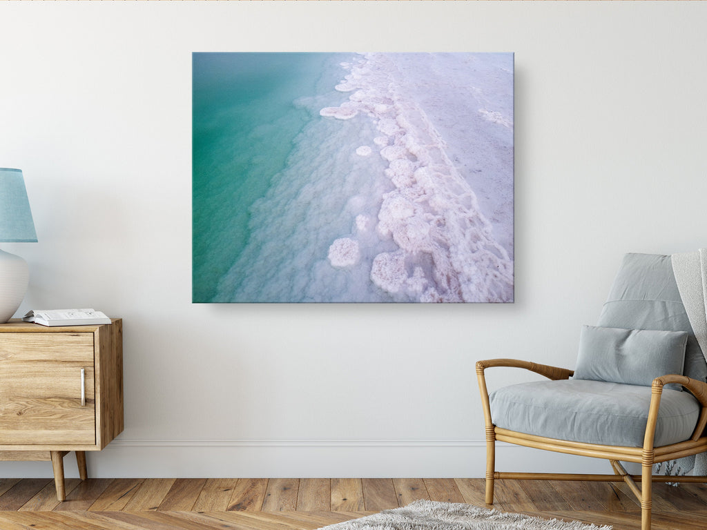 Turquoise Israeli Seascape — Dead Sea and White Salt Minerals