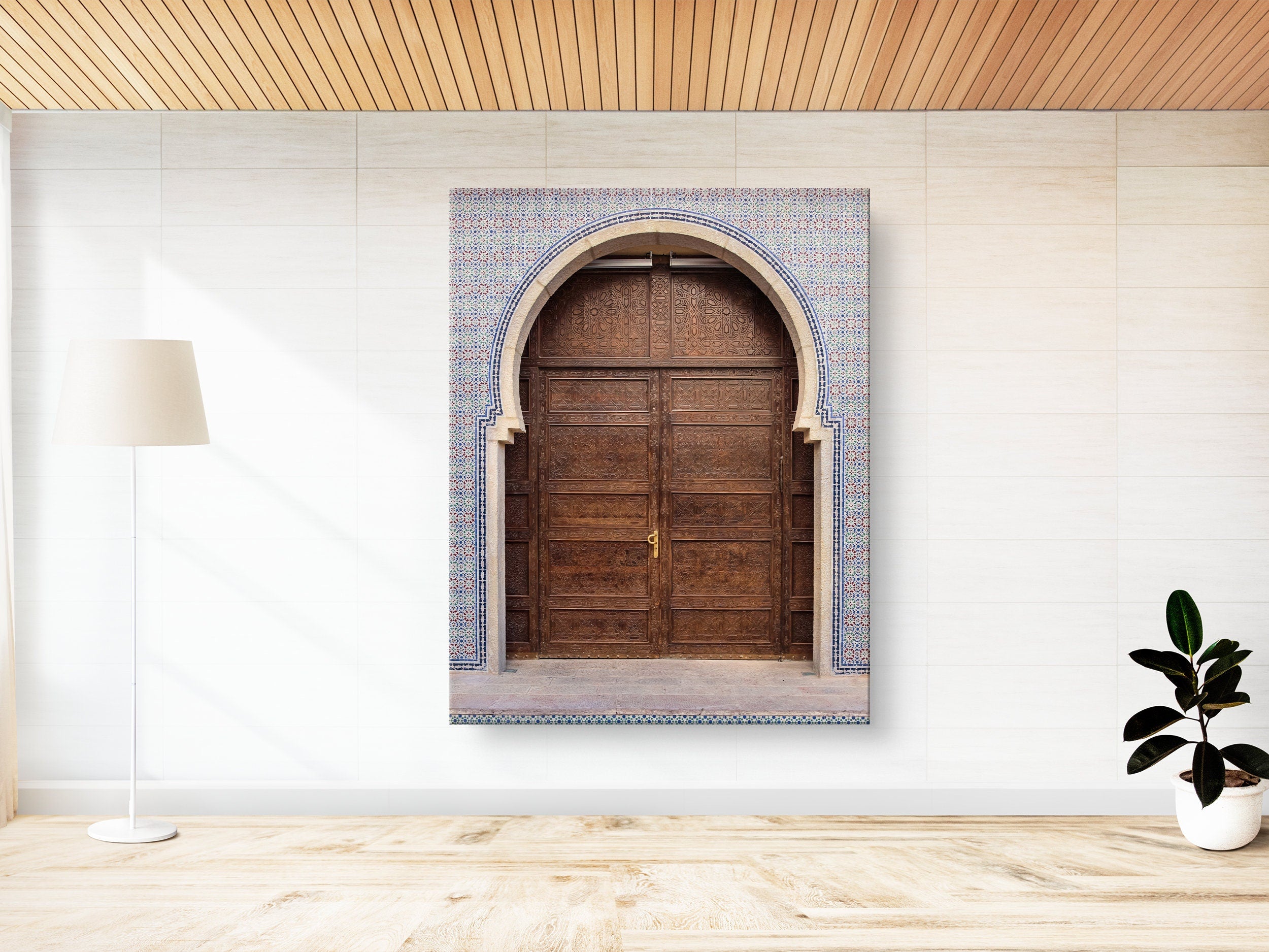 Jerusalem Old Carved Wooden Door with Moroccan Andalusian Decorative Mosaic — Worldwide North Africa Jewish Heritage Center Entrance