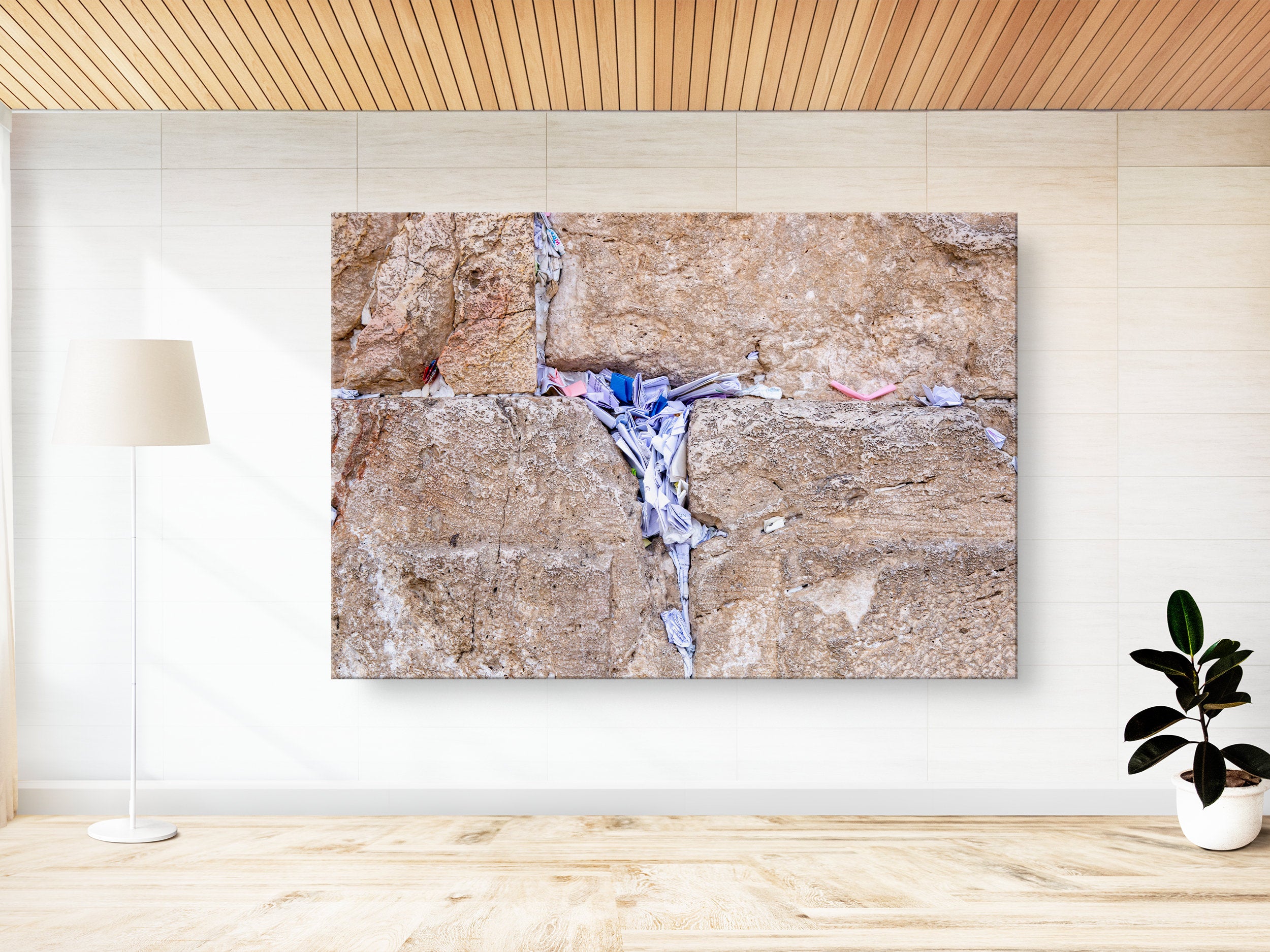 Stone of the Kotel Western Wall with Colorful Prayer Paper Notes