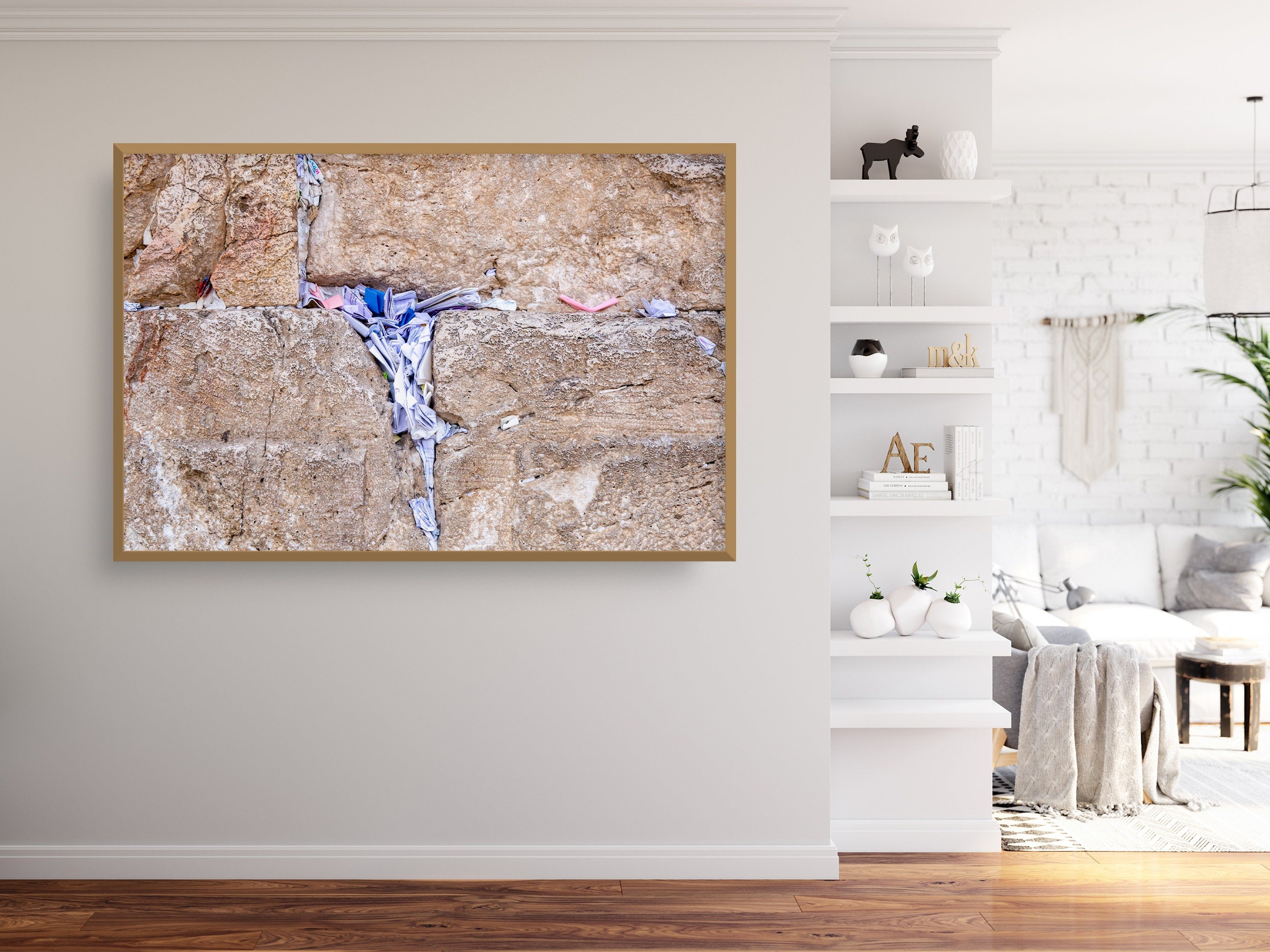 Stone of the Kotel Western Wall with Colorful Prayer Paper Notes