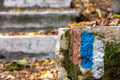 Orange Blue White Stripes of Israel National Trail and Jerusalem Stones Stairs