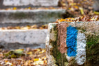 Orange Blue White Stripes of Israel National Trail and Jerusalem Stones Stairs