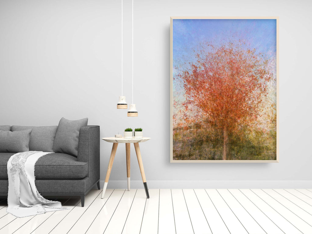 Jerusalem Red Tree Print: Israeli Autumn Impressionist Art
