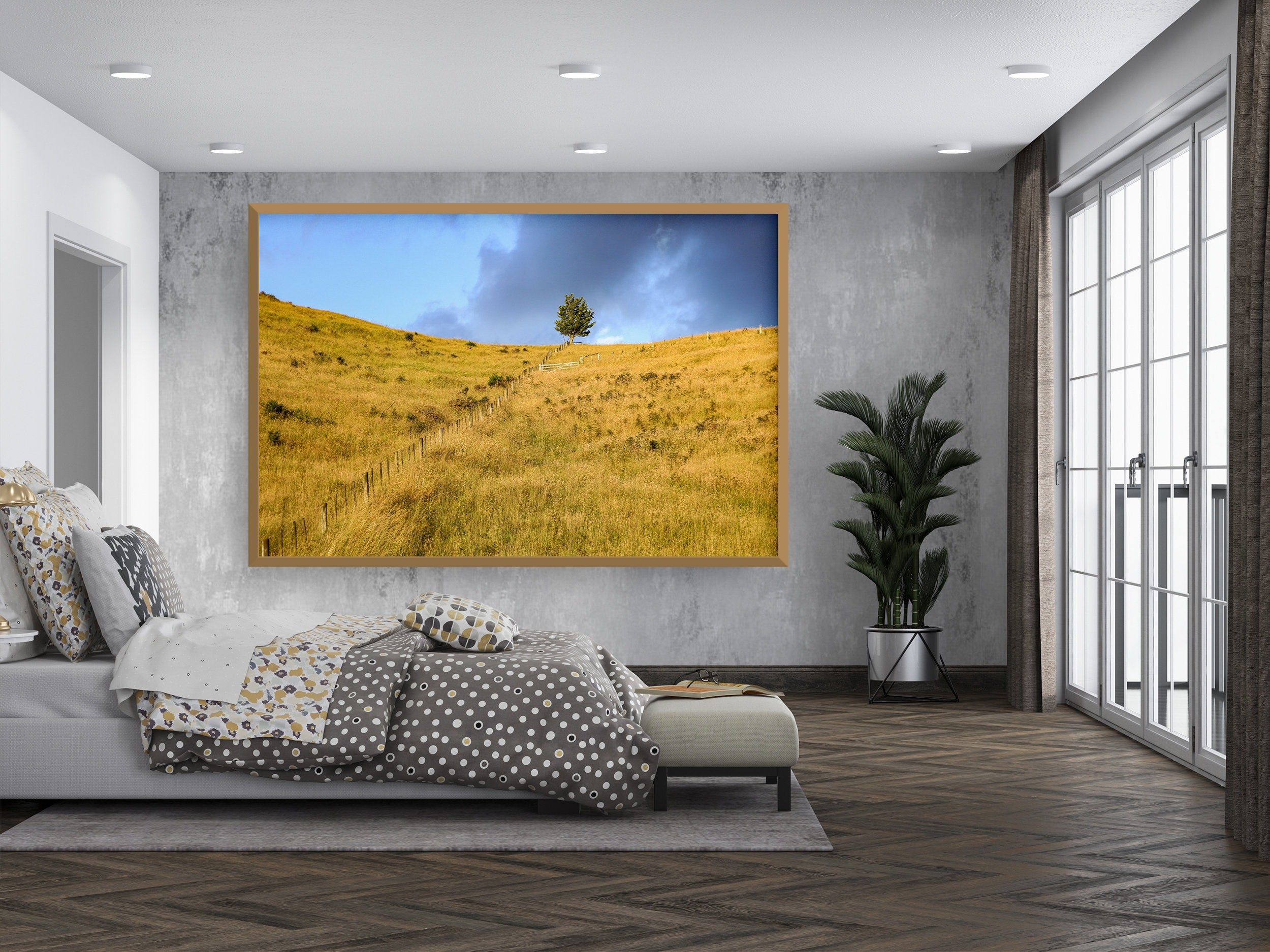 Sunset Scenery Gold Wild Field and Tree — Landscape