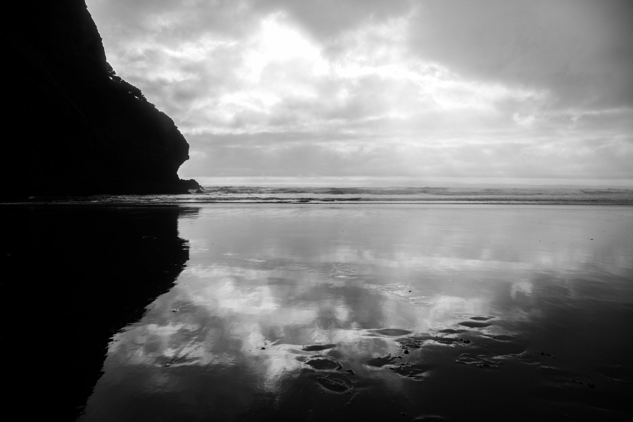 Black and White Beach Seascape — Ocean Beach Storm Photography