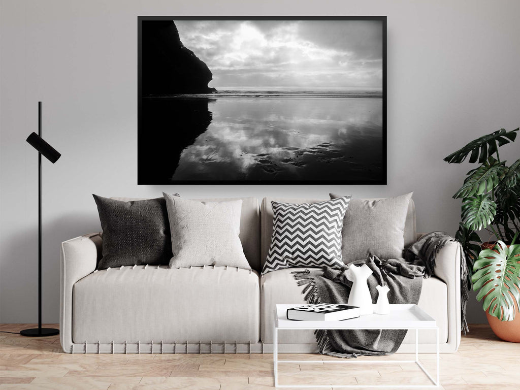 Black and White Beach Seascape — Ocean Beach Storm Photography