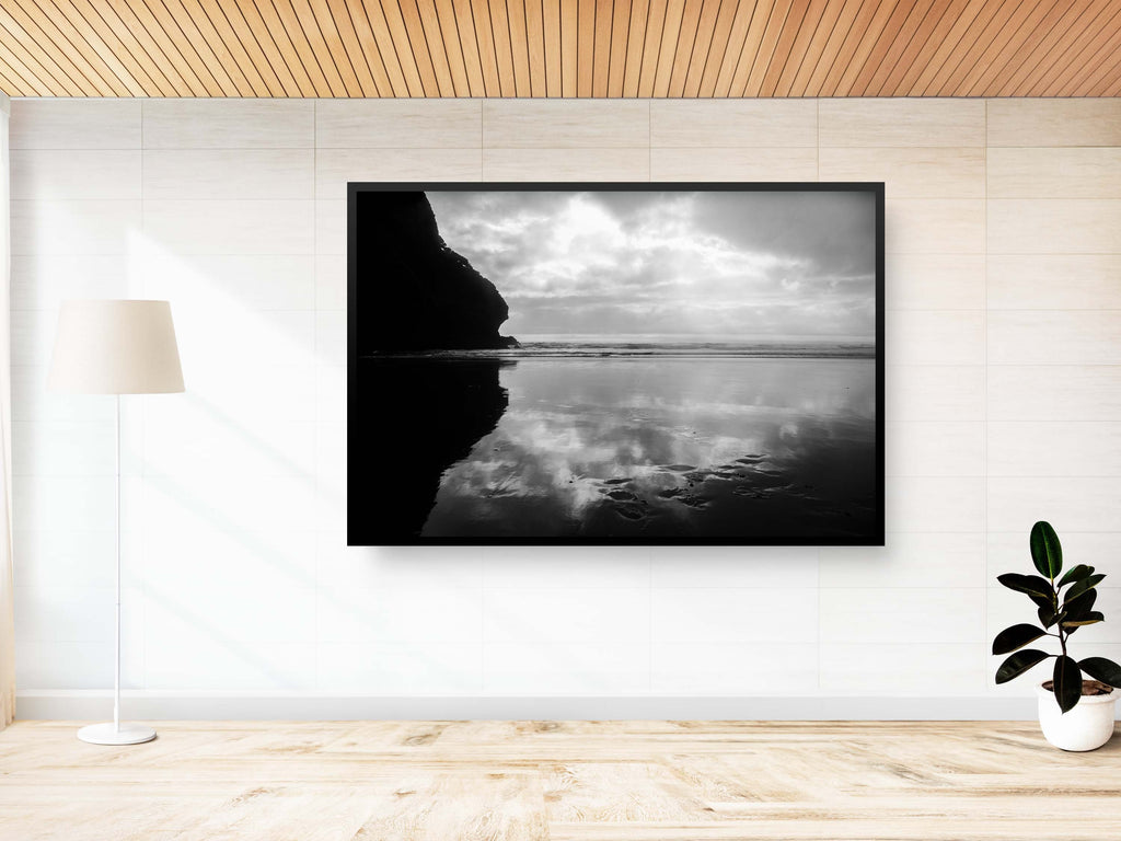 Black and White Beach Seascape — Ocean Beach Storm Photography