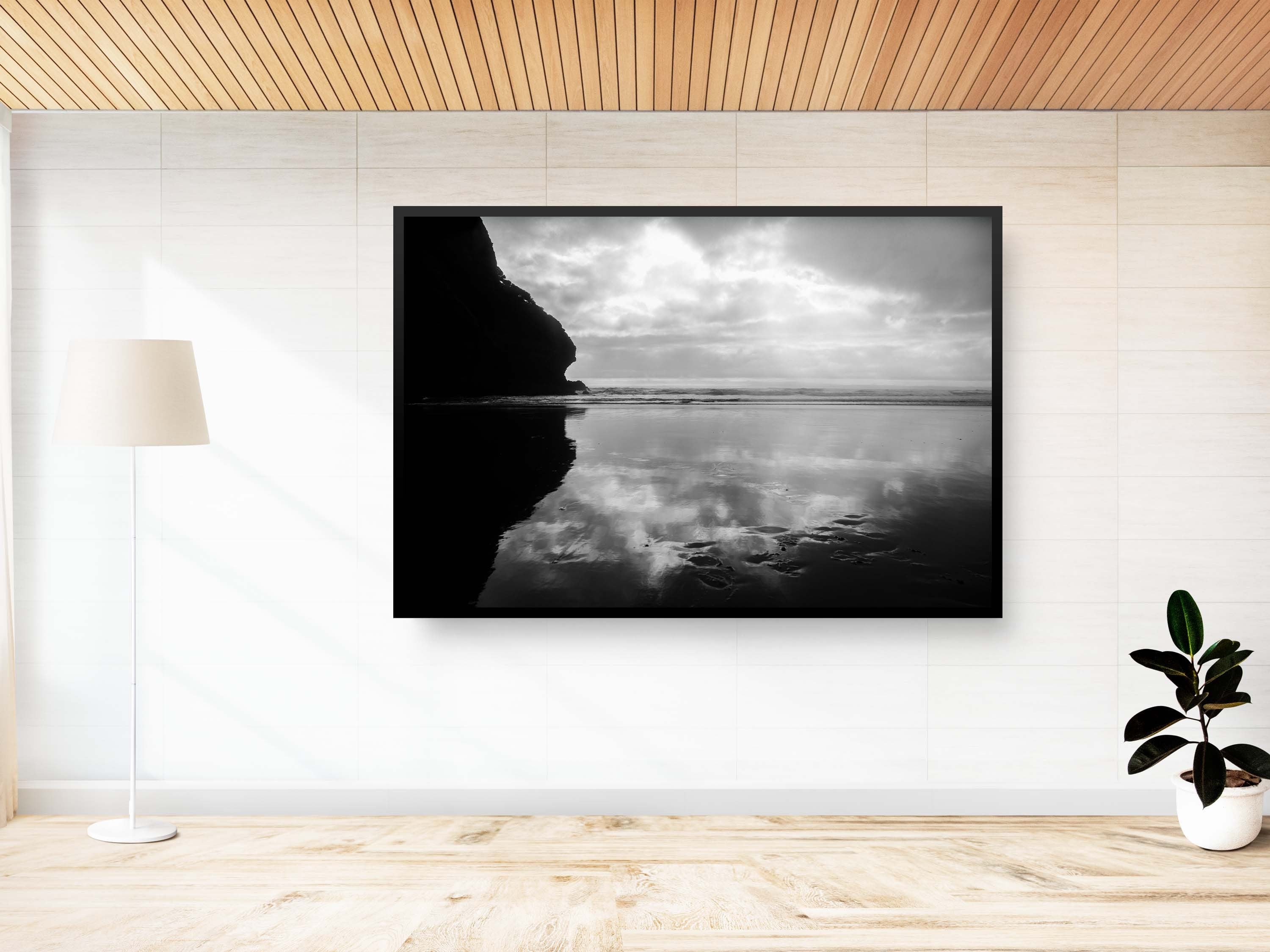 Black and White Beach Seascape — Ocean Beach Storm Photography