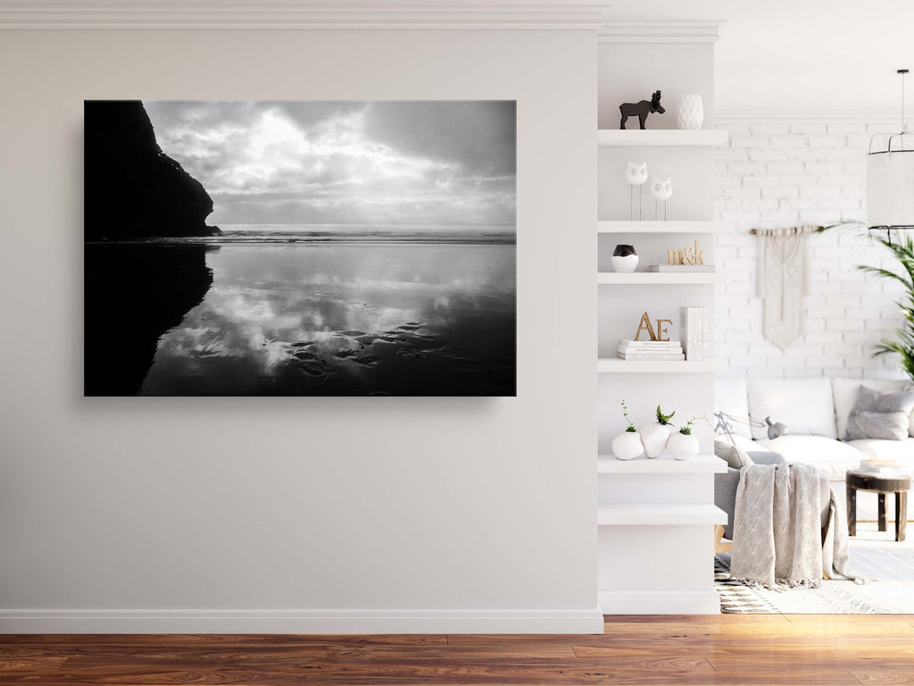 Black and White Beach Seascape — Ocean Beach Storm Photography