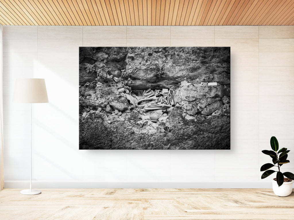 Black and White Israeli Jewish Kotel — Prayer Notes In a Western Wall Stone
