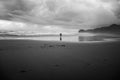 Black and White Beach Print: Woman Seascape, Storm Photography