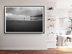 Black and White Beach Print: Woman Seascape, Storm Photography