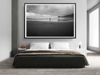 Black and White Beach Print: Woman Seascape, Storm Photography