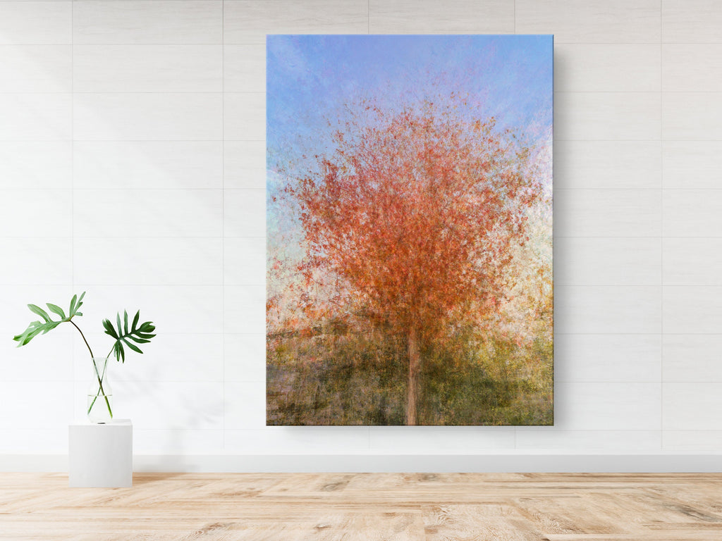 Jerusalem Red Tree Print: Israeli Autumn Impressionist Art
