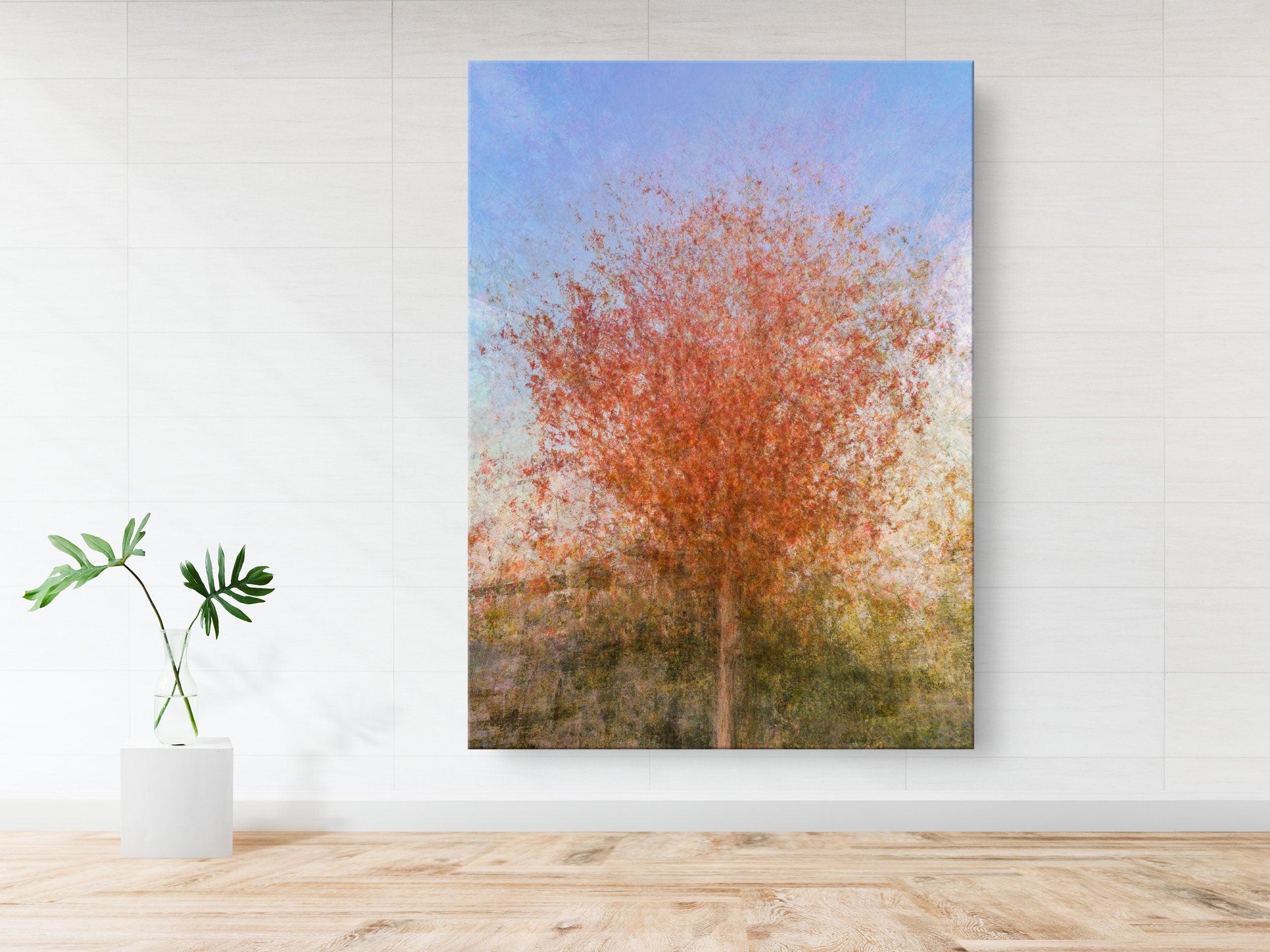 Jerusalem Red Tree Print: Israeli Autumn Impressionist Art