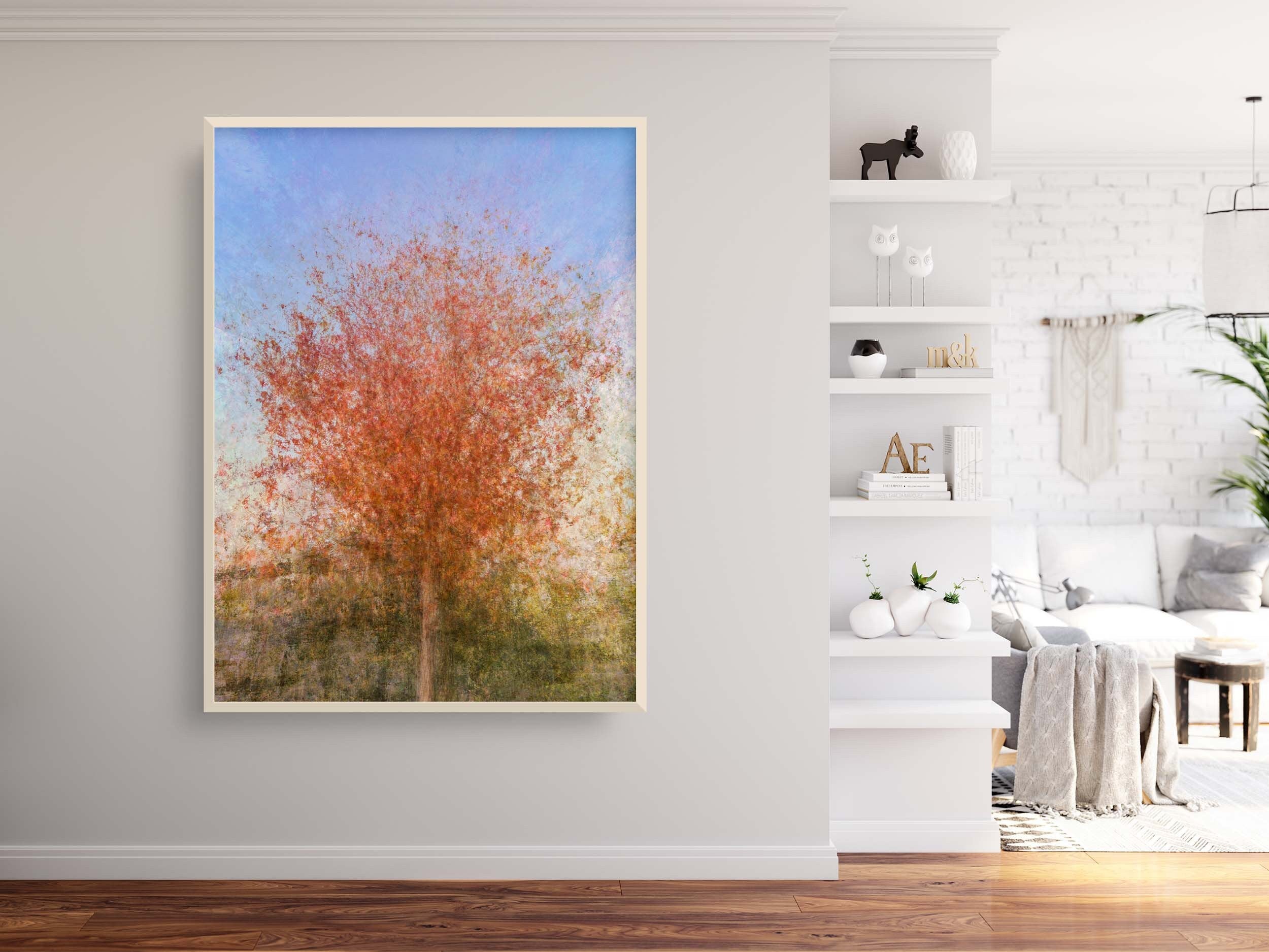 Jerusalem Red Tree Print: Israeli Autumn Impressionist Art