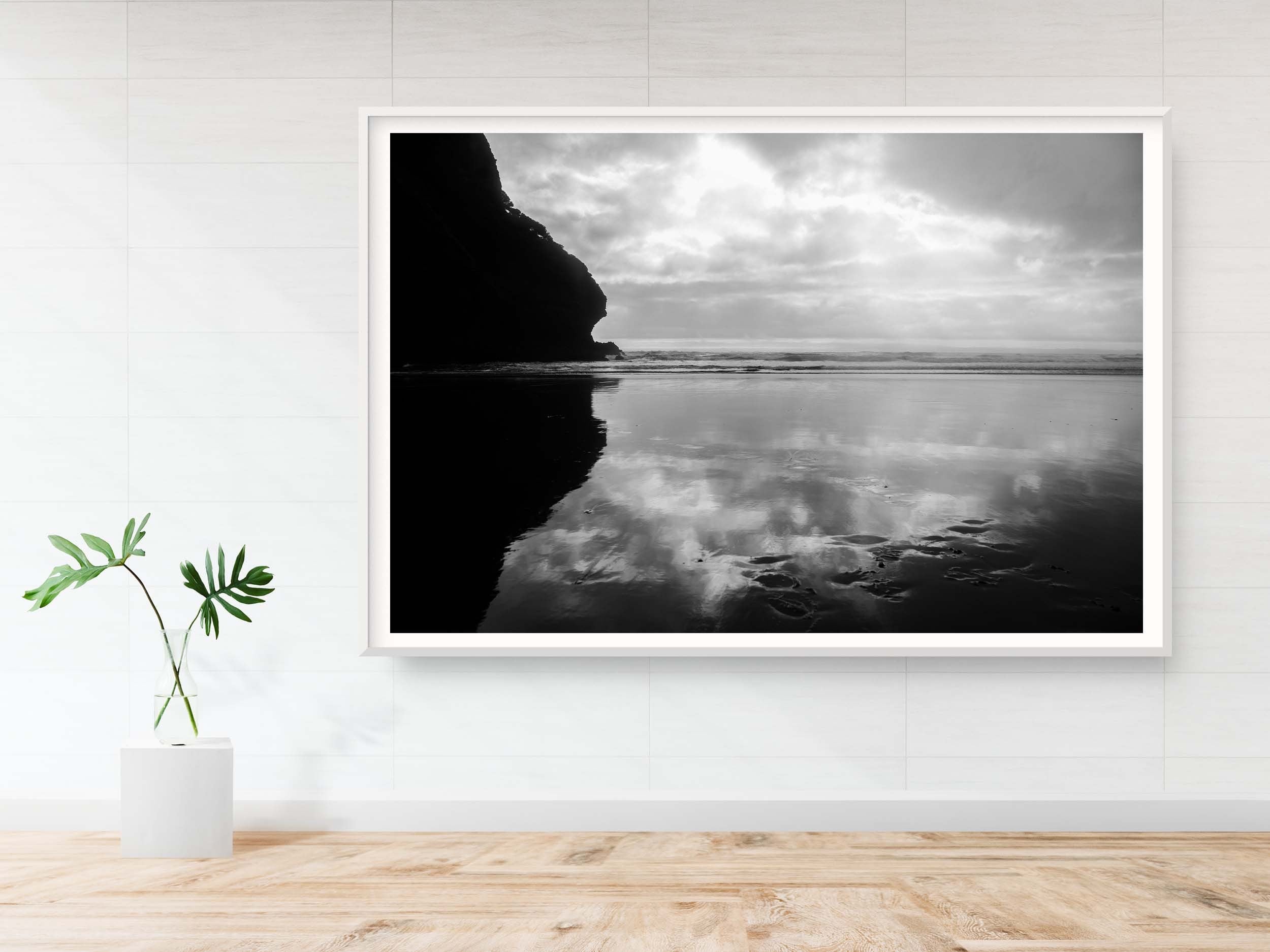 Black and White Beach Seascape — Ocean Beach Storm Photography