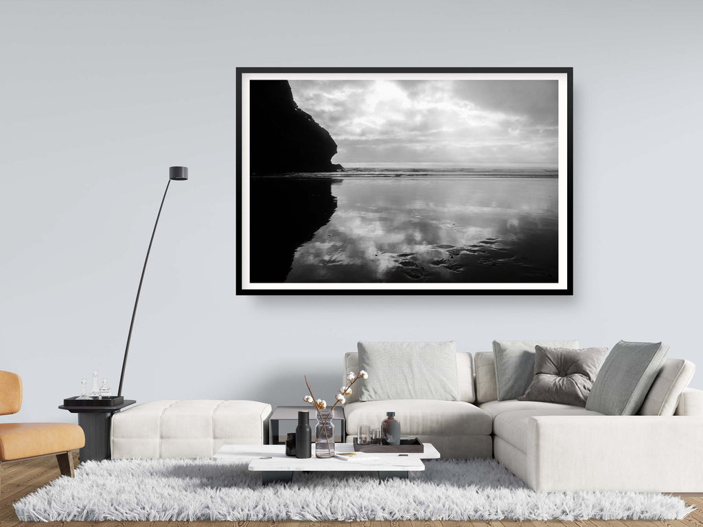 Black and White Beach Seascape — Ocean Beach Storm Photography