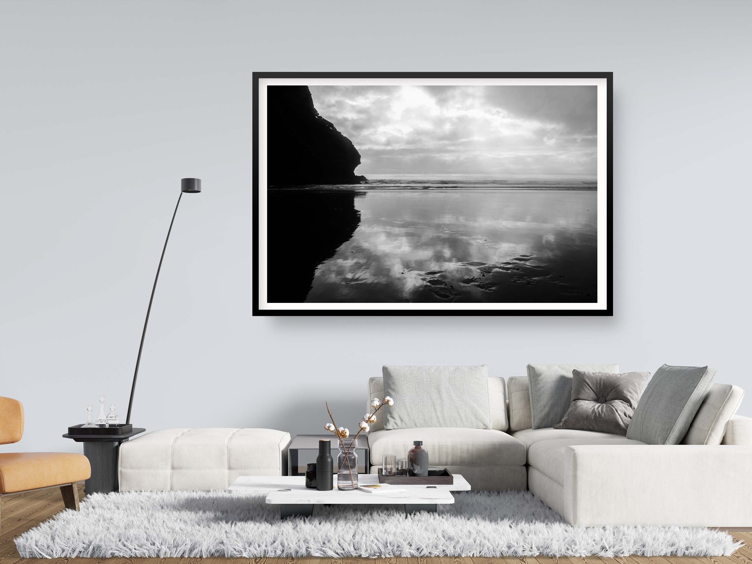 Black and White Beach Seascape — Ocean Beach Storm Photography