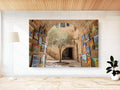 Jerusalem Old City Pedestrian Street with Olive Tree and Arch & Paintings on the Wall — Cardo Jewish Quarter