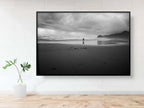 Black and White Beach Print: Woman Seascape, Storm Photography