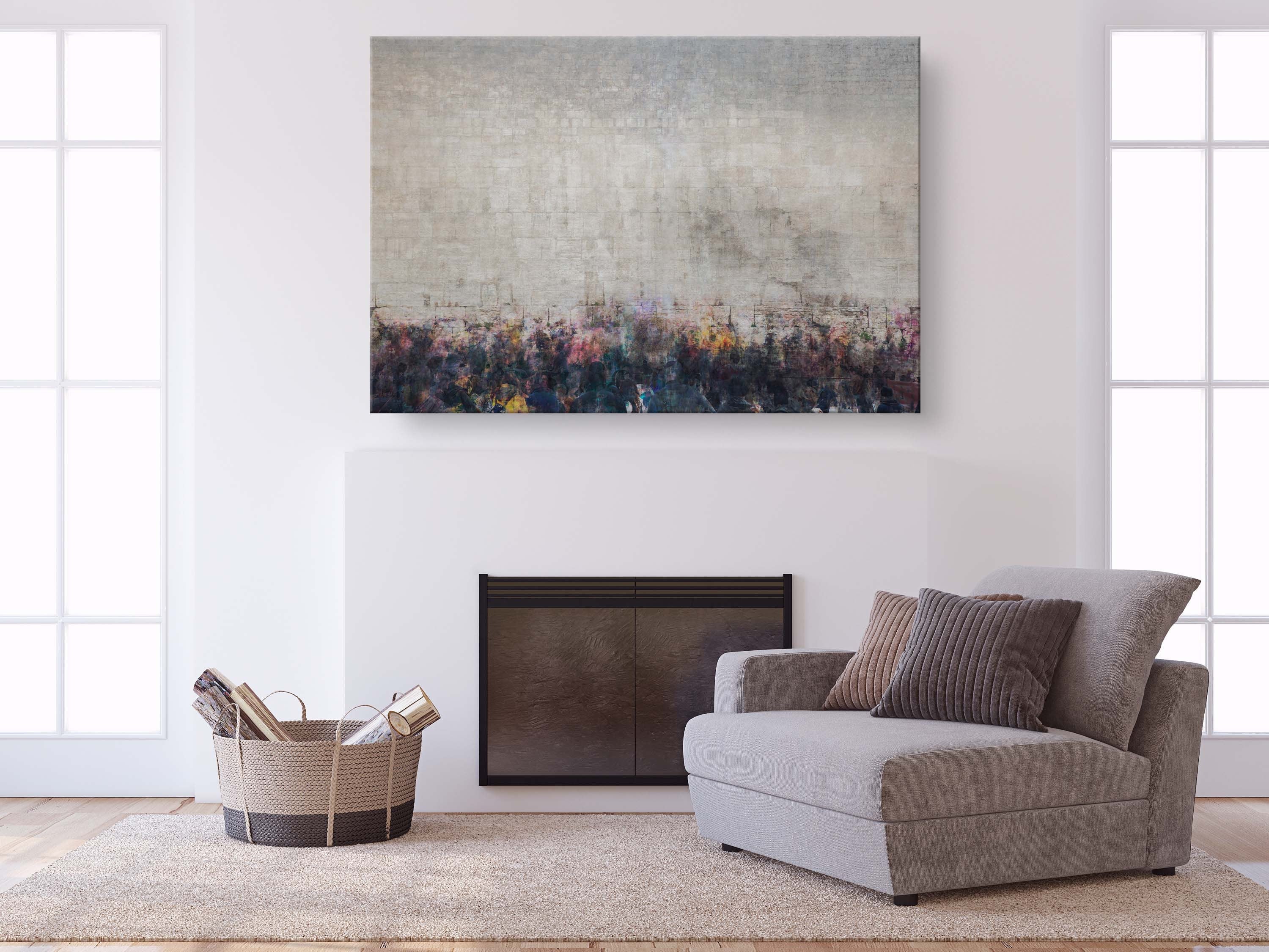 Jewish Kotel Wall Art Painting — Crowd of People Praying at the Western Wall (Kosel)