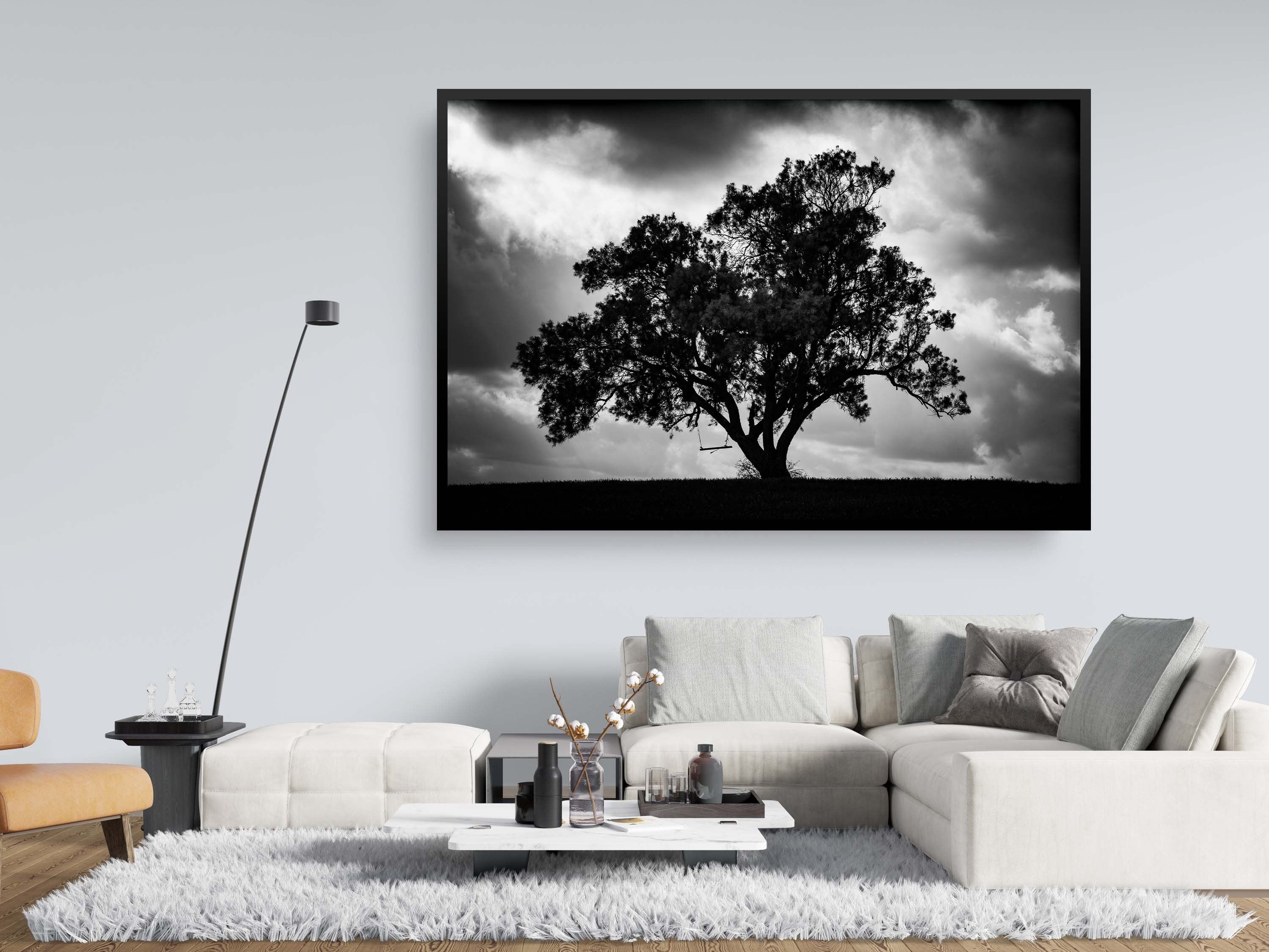 The Tree, the Dramatic Sky and the Swing — Black and White Israeli Holy Land Country