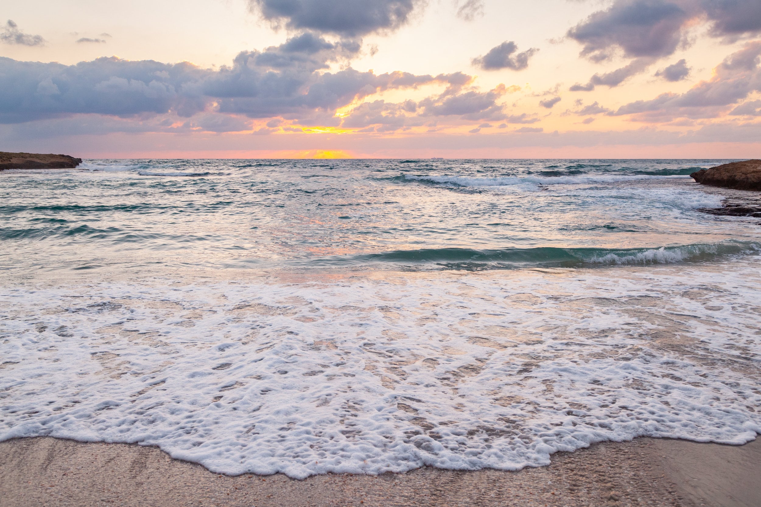 Israeli Holy Land Sunset Beach — Seascape Beach and Waves Photography