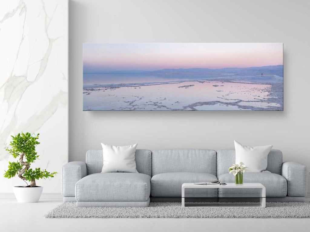 Panoramic Holy Land Israeli Sunset Seascape with White Salt Sea Minerals — Dead Sea with Salt Sea Minerals
