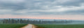 Panoramic Holy Land Israeli Cloudy Sunrise Landscape with Green Field, Trees and Clouds