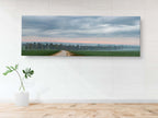 Panoramic Holy Land Israeli Cloudy Sunrise Landscape with Green Field, Trees and Clouds