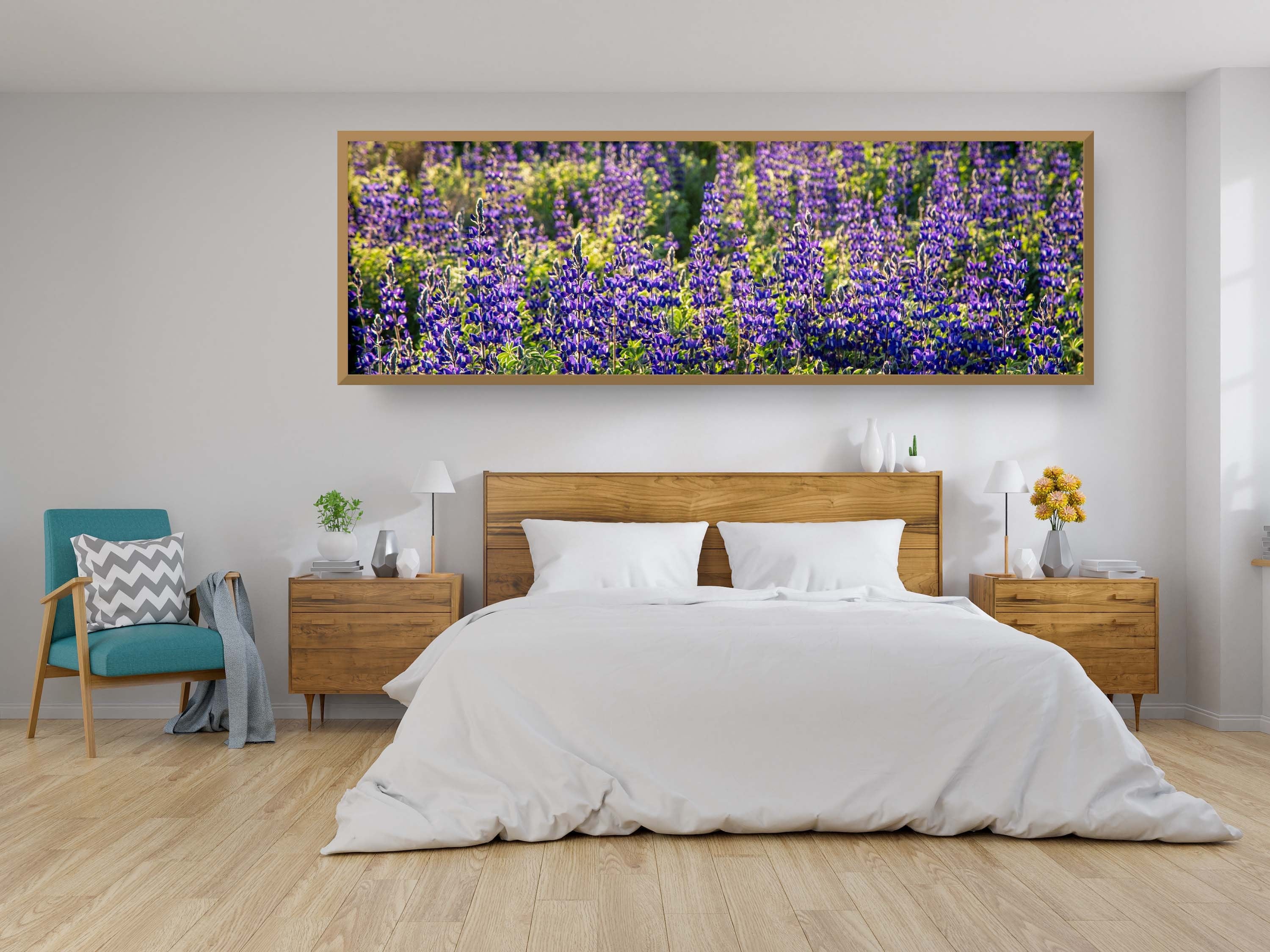 Panoramic Wild Israeli Holy Land Purple Flowers — Lupine Turmus Spring Flowering Field Landscape