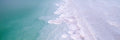 Panoramic Turquoise Dead Sea Israeli Sunset with White Salt Sea Minerals