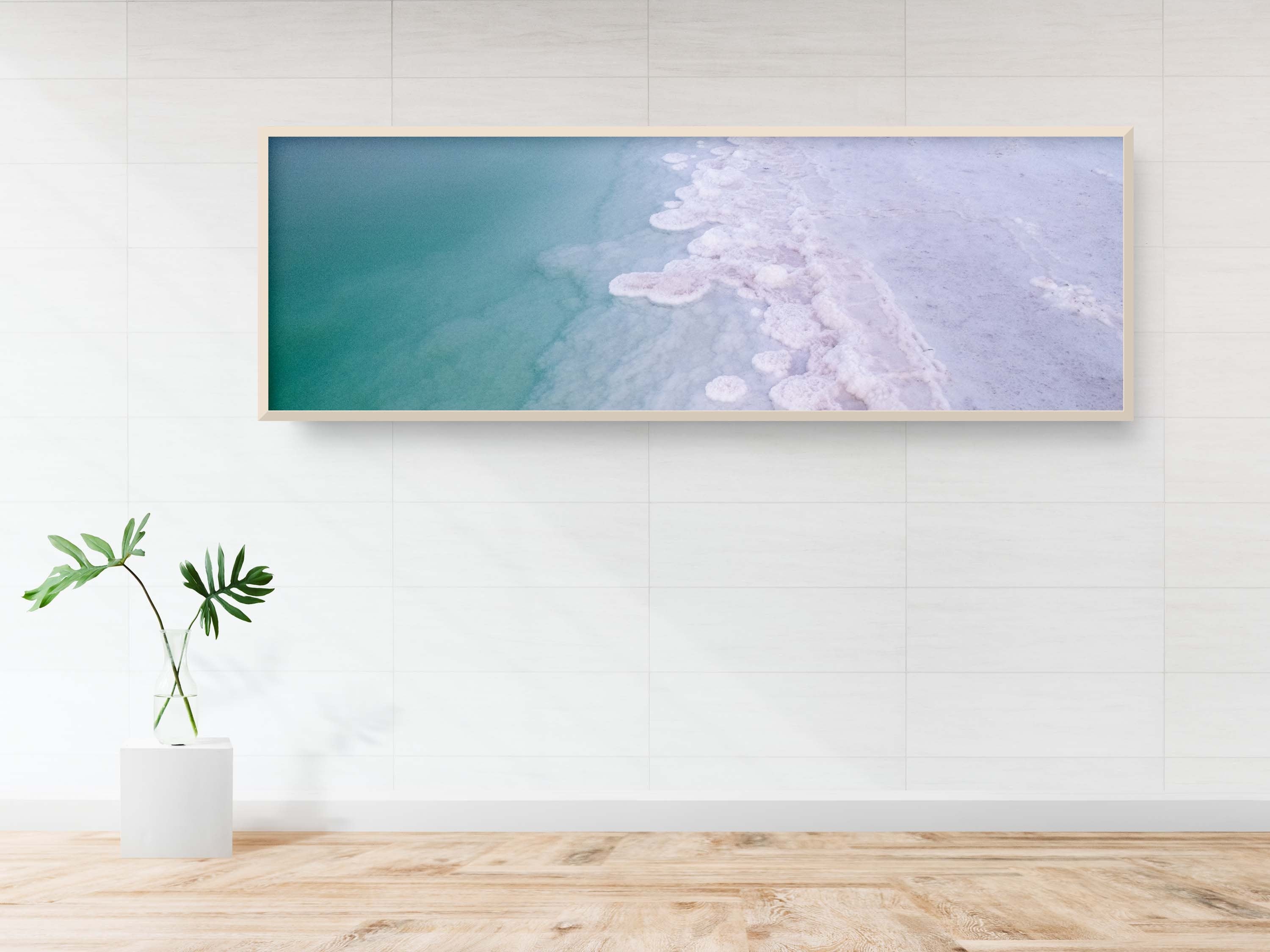 Panoramic Turquoise Dead Sea Israeli Sunset with White Salt Sea Minerals