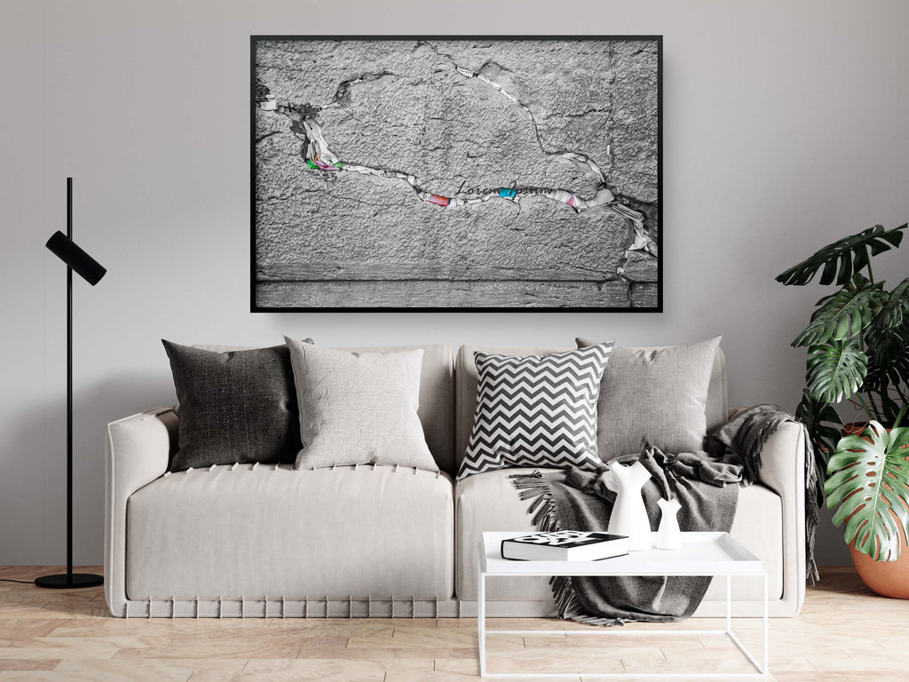 Black and White Jewish Kotel Stone with Colored Prayer Paper Notes between Stones