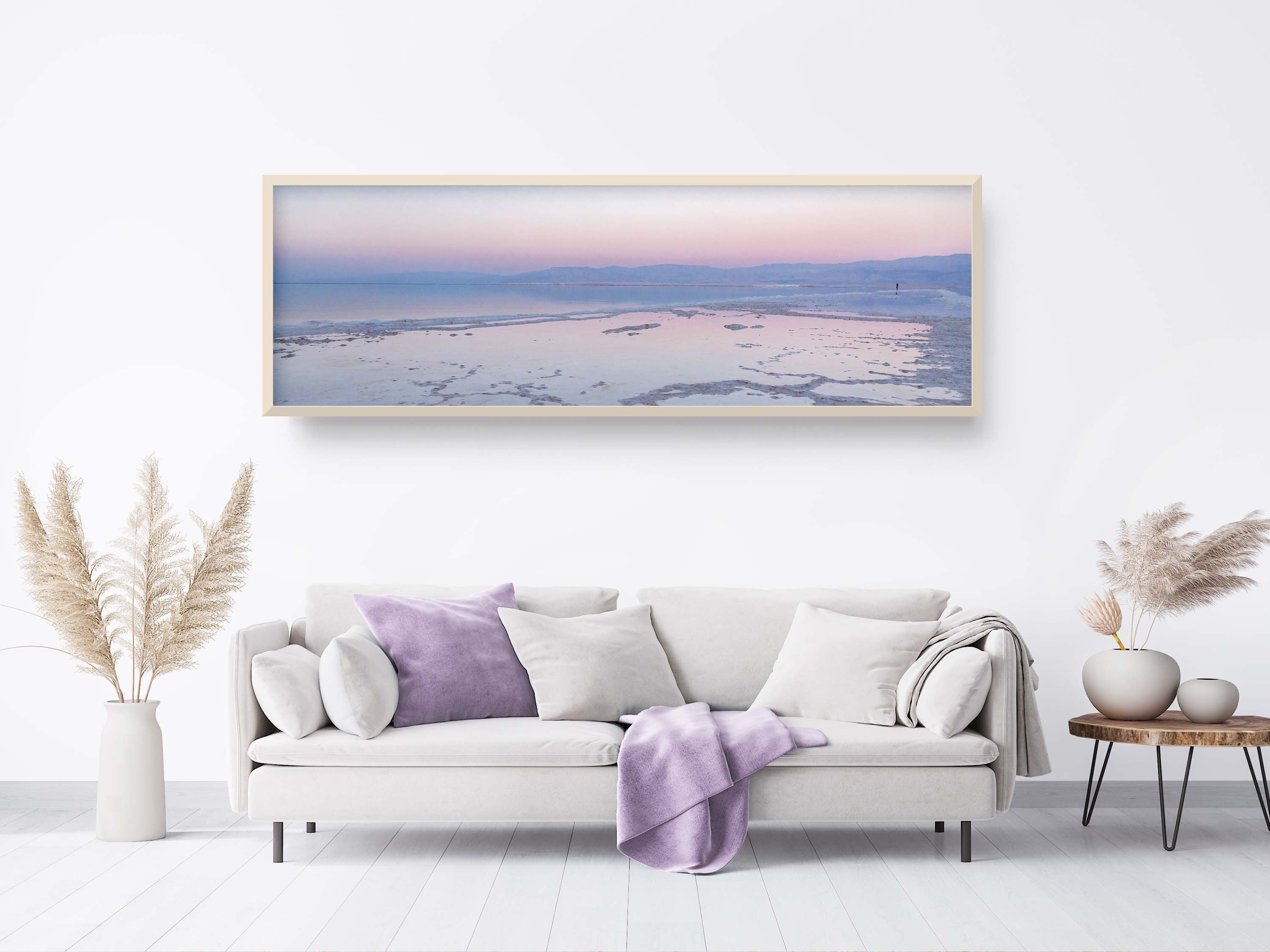 Panoramic Holy Land Israeli Sunset Seascape with White Salt Sea Minerals — Dead Sea with Salt Sea Minerals