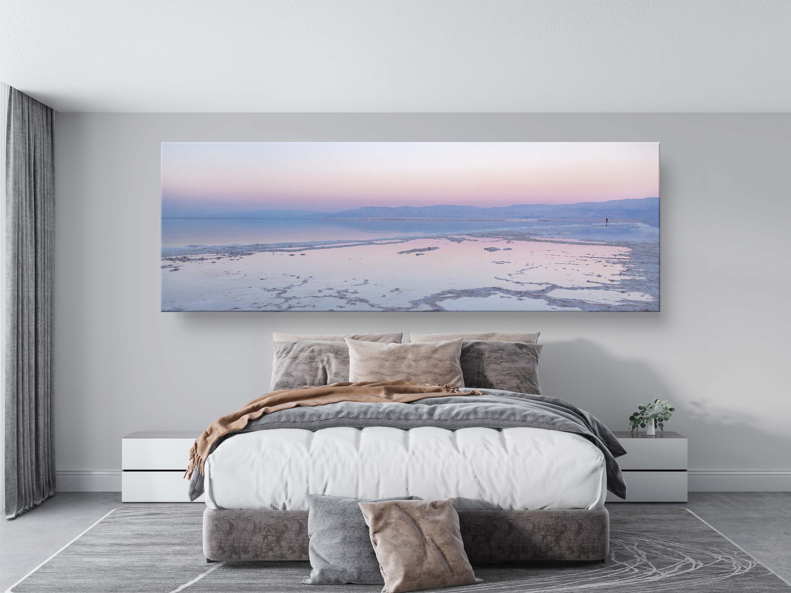 Panoramic Holy Land Israeli Sunset Seascape with White Salt Sea Minerals — Dead Sea with Salt Sea Minerals