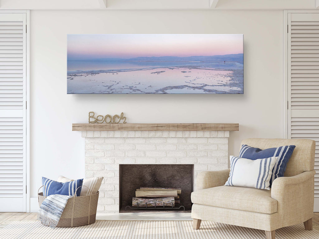 Panoramic Holy Land Israeli Sunset Seascape with White Salt Sea Minerals — Dead Sea with Salt Sea Minerals