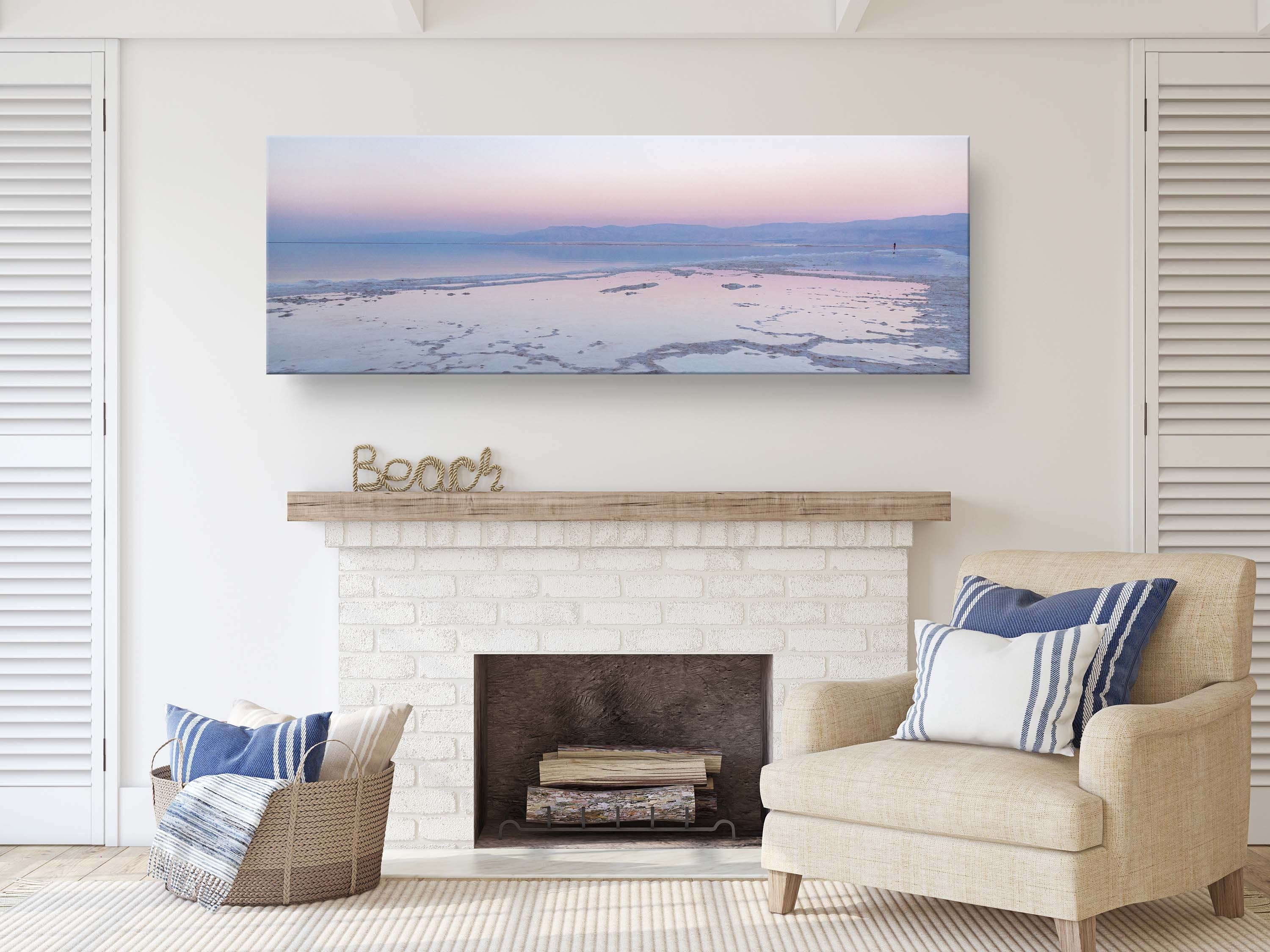 Panoramic Holy Land Israeli Sunset Seascape with White Salt Sea Minerals — Dead Sea with Salt Sea Minerals