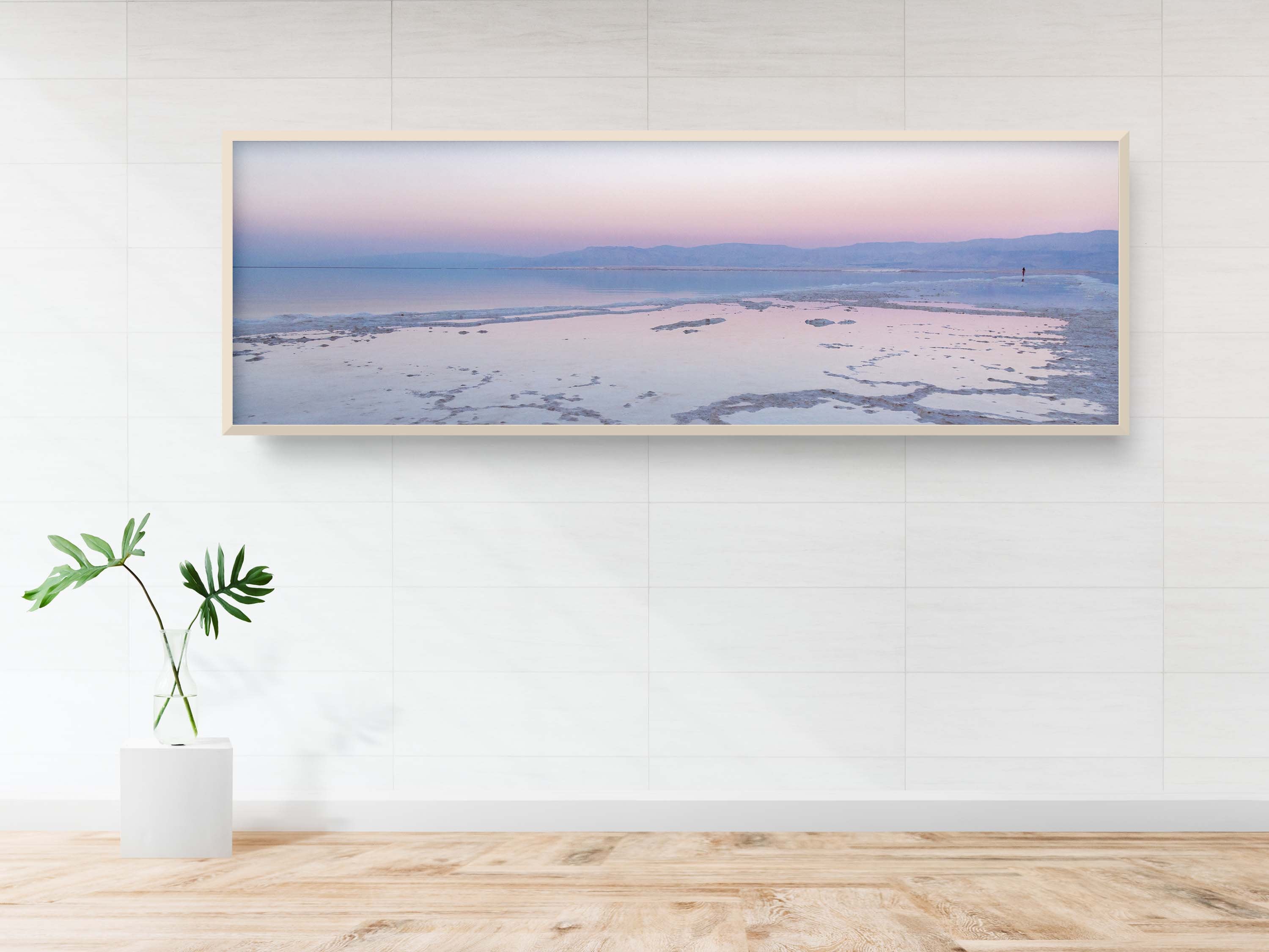Panoramic Holy Land Israeli Sunset Seascape with White Salt Sea Minerals — Dead Sea with Salt Sea Minerals